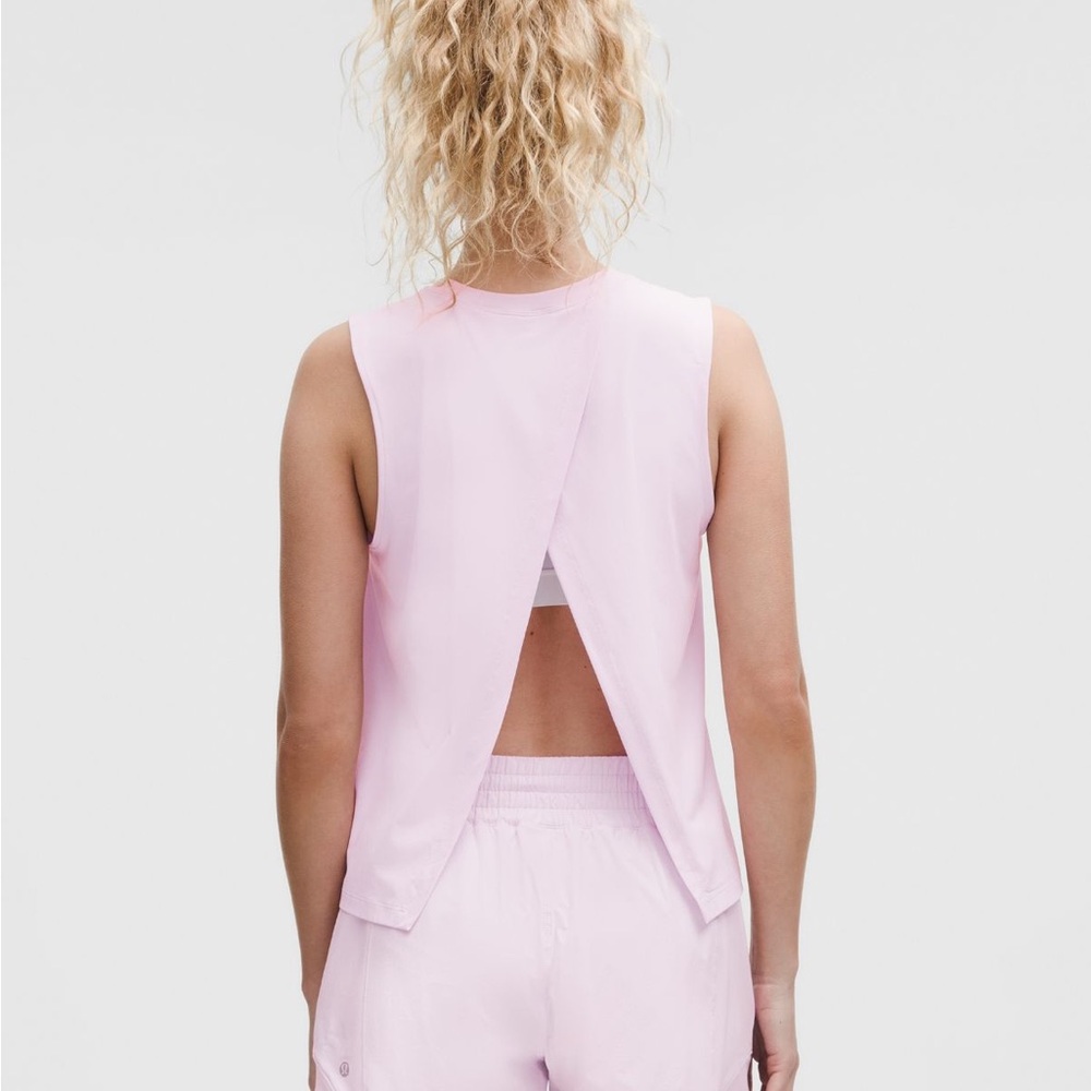 Lululemon Pink Organza Sleeveless Open Back Tank, Size Large